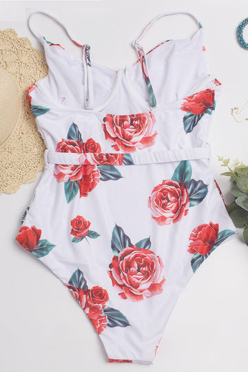 Spaghetti Straps High Waist Red One Piece Swimwear